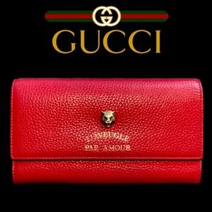 Authentic Gucci Rare Red Animalier Continental Wallet